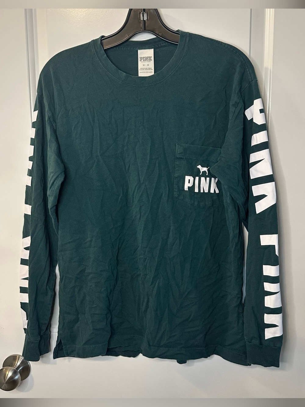 Victoria’s Secret PINK Long Sleeve Logo Tee |Size Medium| Dark Green
